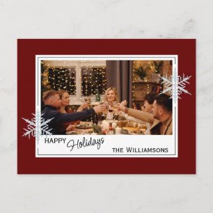 Custom Imitats Silver Snowfloakes on Dark Wine Red Postkarte