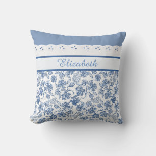 Custom Indigo Blau und Weiß Imitate Spitzen Kissen