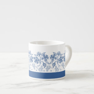 Custom Indigo Blue Floral Border Espresso Tasse