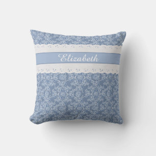 Custom Indigo Blue Floral Imitats Spitze Kissen