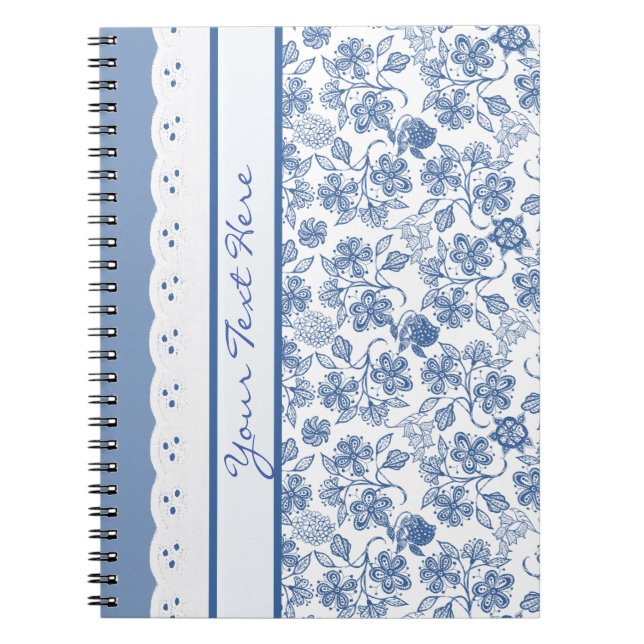 Custom Indigo Floral und Imitate Lace Notebook Notizblock (Vorderseite)