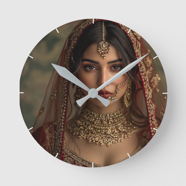 Custom Indisch Girl Foto Hübsch Modernes Geschenk Runde Wanduhr (Vorderseite)
