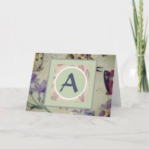 CUSTOM INITAL RETRO BUTTERFLIES GREETING CARD KARTE