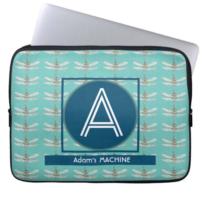 CUSTOM INITAL TRENDY LIGHT AQUAMARIN DRAGONFLY LAPTOPSCHUTZHÜLLE (Vorderseite)