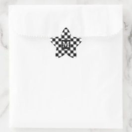 Custom Initial Black White Checkered Star Sticker