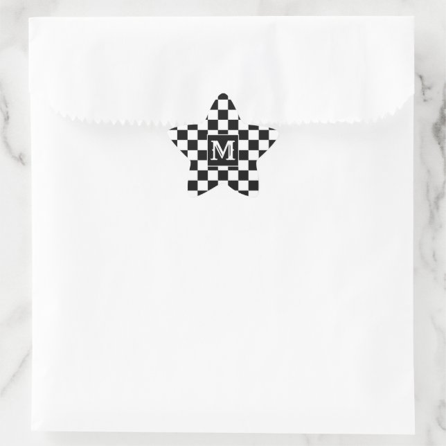 Custom Initial Black White Checkered Star Sticker (Tasche)