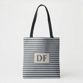 Custom Initial Blue/Vanilla Stripes Tote Beutel Tasche