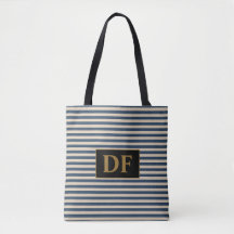 Custom Initial Blue/Vanilla Stripes Tote Beutel