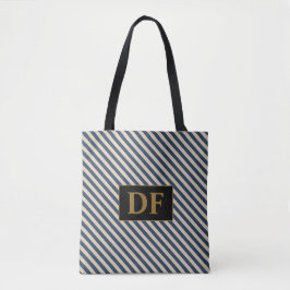 Custom Initial Blue/Vanilla Stripes Tote Beutel Tasche