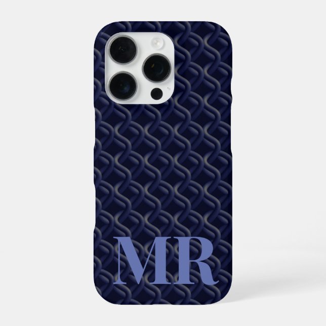Custom Initial Large Modern Blue Lattice Rubber iPhone 16 Pro Hülle (Rückseite)