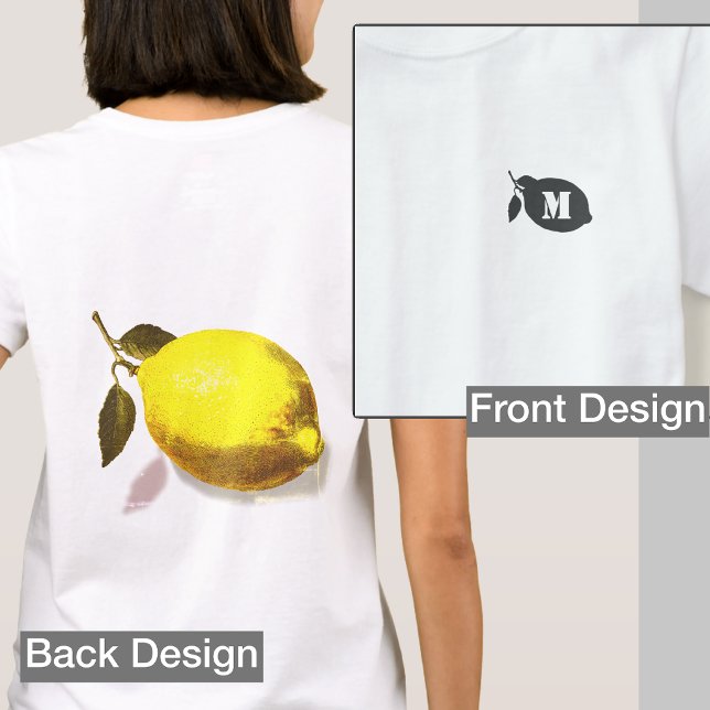 Custom Initial Lemon Silhouette Front Back Print T-Shirt (Von Creator hochgeladen)