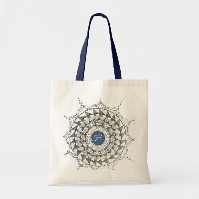 Custom Initial Mandala Design Tote Bag Tragetasche (Vorne)