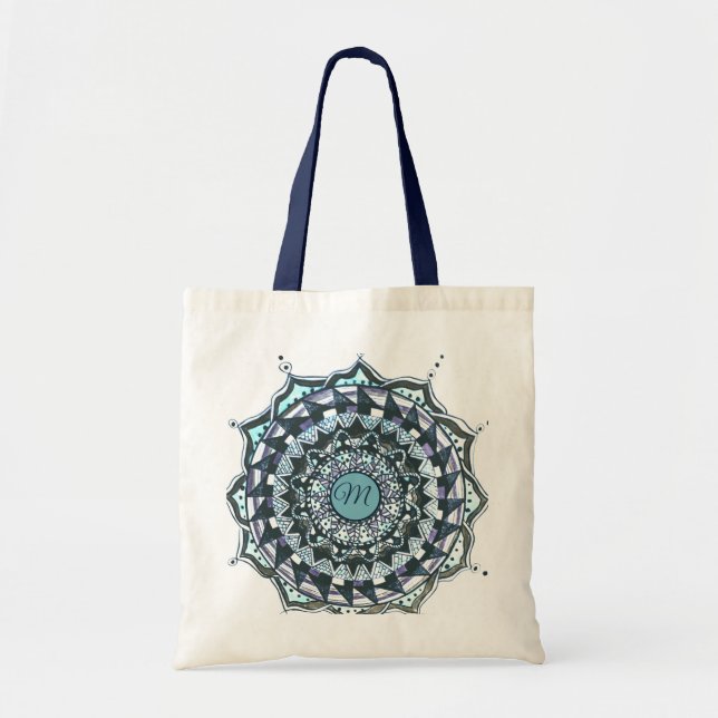 Custom Initial Mandala Design Tote Bag Tragetasche (Vorne)