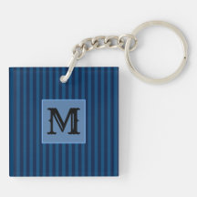 Custom Initial, Navy Blue Stripes Acrylic Keychain