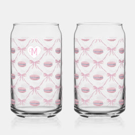 Custom Initial Pink Girly Coquette Bow & Macarons Dosenglas