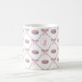 Custom Initial Pink Girly Coquette Bow & Macarons Kaffeetasse