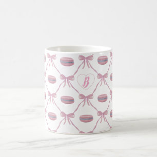 Custom Initial Pink Girly Coquette Bow & Macarons Kaffeetasse