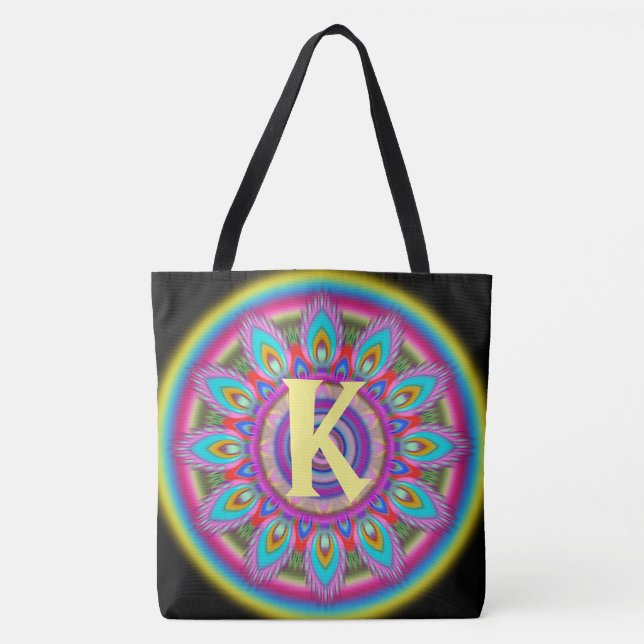 Custom Initial psychedelic Large Tasche BLACK 2 (Vorderseite)