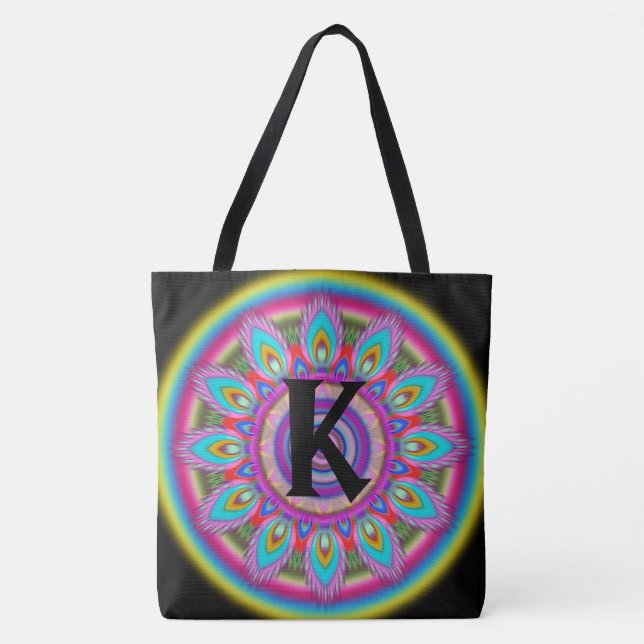 Custom Initial psychedelic Large Tasche BLACK 2 (Vorderseite)