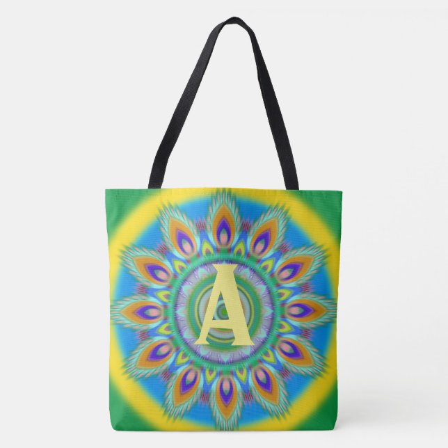 Custom Initial Psychedelic Large Tasche Grüntöne (Vorderseite)