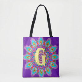 Custom Initial psychedelic Tote Bag lila Tasche