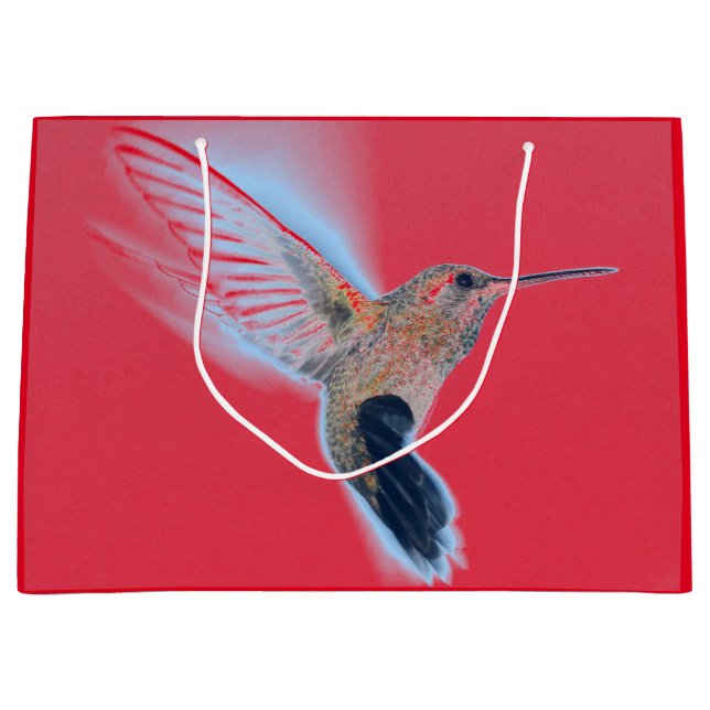 CUSTOM INITIAL RED FLYING HUMMINGBIRD Gift Bag Große Geschenktüte (Vorderseite)