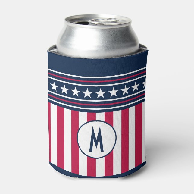 Custom Initial Stars n Stripes Red White Blue Dosenkühler (Kanne Vorderseite)