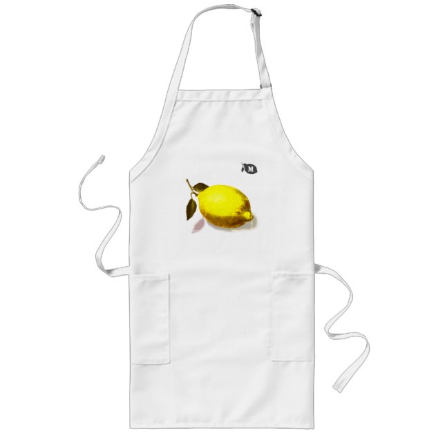 Custom Initial Yellow Lemon Watercolor Kitchen Lange Schürze (Vorne)