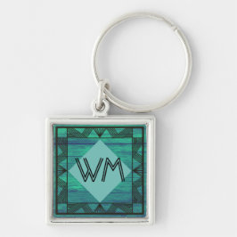 Custom Initials Aquamarin Green Wood Modern Rustic Schlüsselanhänger