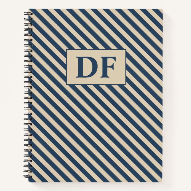 Custom Initials Blue/Vanilla Stripes Notebook Notizbuch (Vorderseite)