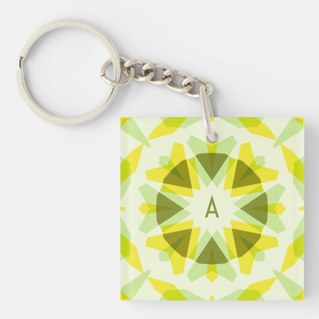 Custom Initials Bright Yellow Green Summer Star Schlüsselanhänger (Vorderseite)
