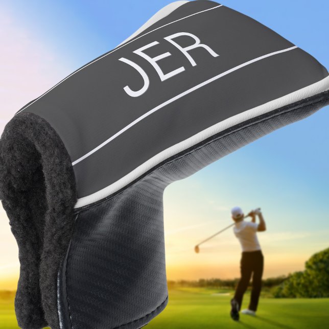 Custom Initials Elegant Golfer Moderner Grauer Put Golf Headcover (Personalized Initials Monogrammed Dark Gray Putter Golf Head Cover)
