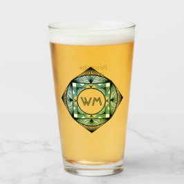 Custom Initials Elegante Manly Green Chic Art Deco Glas