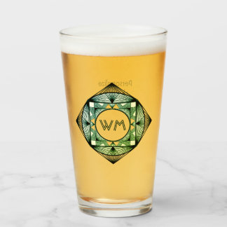 Custom Initials Elegante Manly Green Chic Art Deco Glas