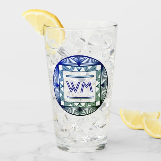 Custom Initials Elegante Manly Green Chic Art Deco Glas (Vorderseite Ice)
