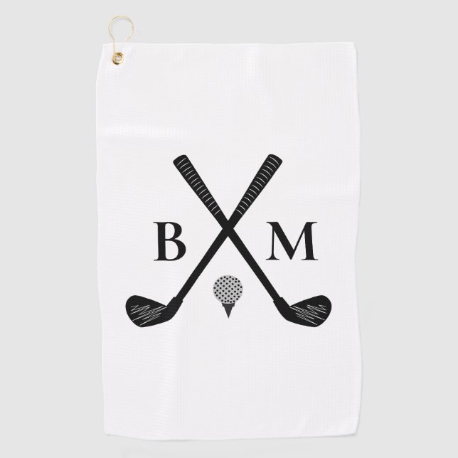 Custom Initials Mit Monogramm Golf Clubs Moderne Golfhandtuch (Vorderseite)