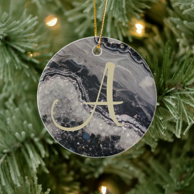 Custom Intial Christmas Geode Keramik Ornament (Baum)
