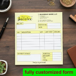 Custom Invoice Receipt, Yellow Small Business Name Notizblock