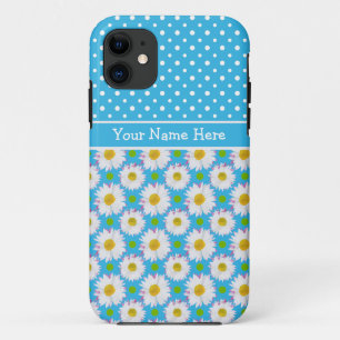 Custom iPhone 5/5s Fall: Polka Dots, Daisies, Blue Case-Mate iPhone Hülle