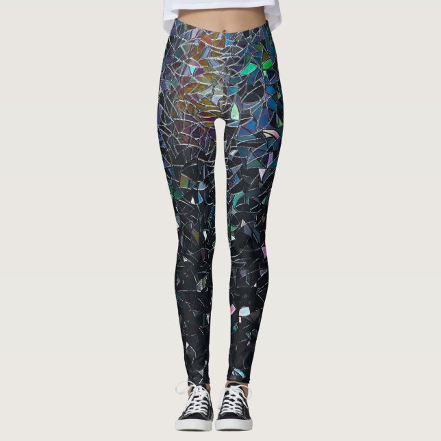 Custom Iridescent Abstract Stained Glass Pattern Leggings (Vorderseite)