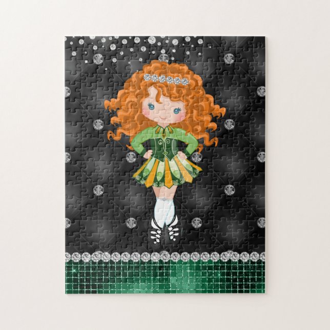 Custom Irish Dance Redhead Girl Green, Black (Vertikal)