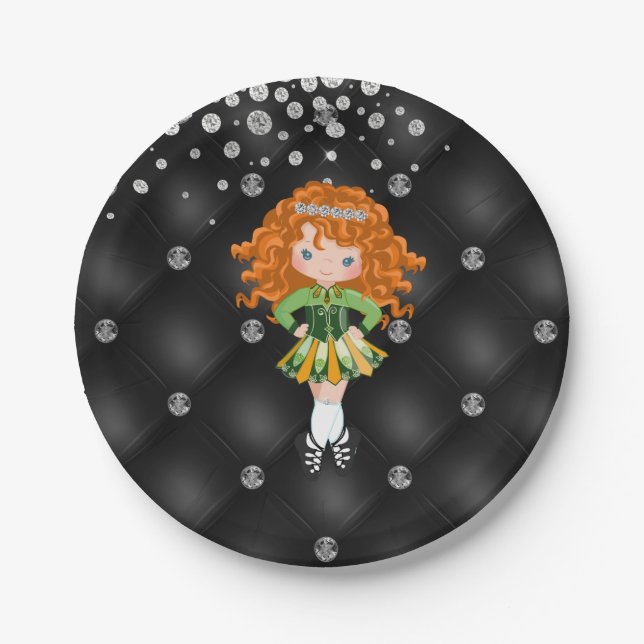 Custom Irish Dance Redhead Girl Green, Black Pappteller (Vorderseite)