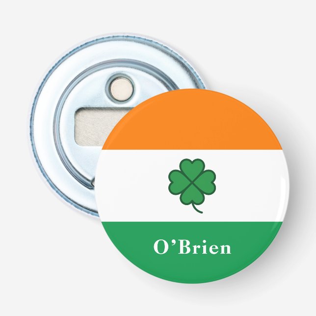 Custom Irish Flag Bottle Opener with Last Name Flaschenöffner (Vorderseite)