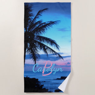 Custom Island Beach Pink Türkis Blue Sunset Strandtuch