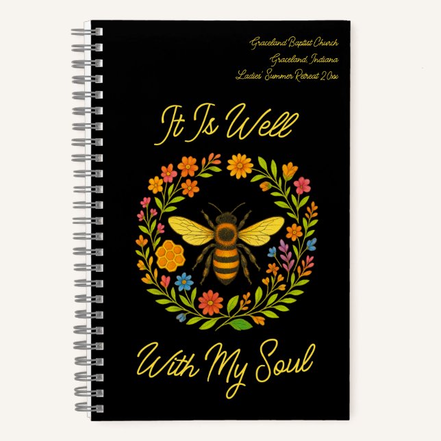 Custom "It is well with my Soul" Boho Honeybee Notizbuch (Vorderseite)