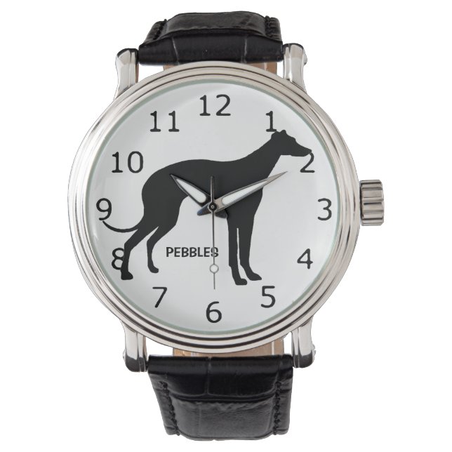 CUSTOM Italienische Grauhundhunde-Silhouette Armbanduhr (Vorderseite)