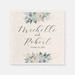 Custom Ivory & Blue Floral Wedding Serviette