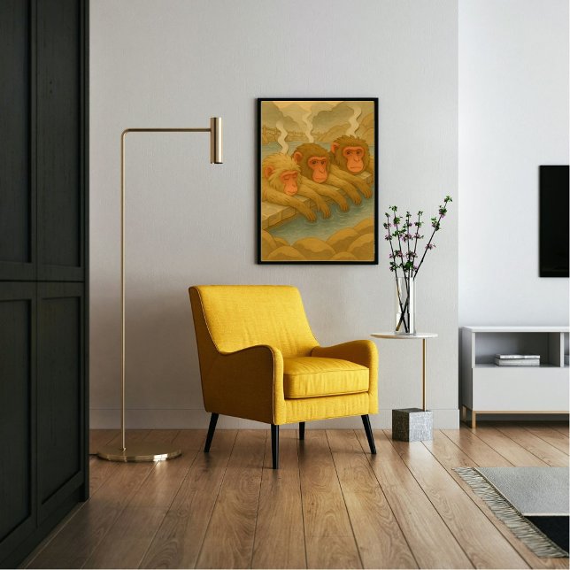 Custom Japan Reise Landschaft Whimsical Affe Fotodruck ( Soaking monkeys in Nagano, Japan.  Paper cutting style art.)