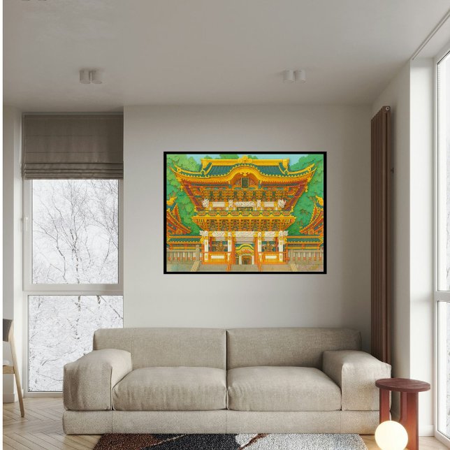 Custom Japan Tempel Landschaft Reisen Ästhetik Fotodruck (Yomeimon gate, Nikko Japan. 
Paper cutting style art.)