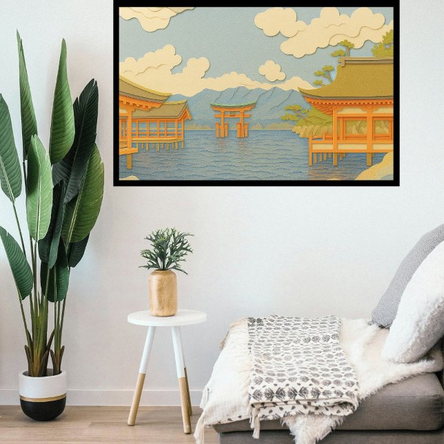 Custom Japan Travel Landscape Ästhetischer Schrein Fotodruck (Itsukushima shrine in Hiroshima Japan. Paper cutting style art.)